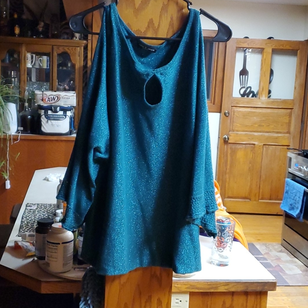 Sparkle blue cold shoulder shirt